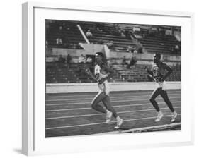 US Rafer Johnson and Nat. China Yang Chuan Kwang During Running Event at Olympics-null-Framed Premium Photographic Print
