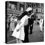 US Sailor Bending Young Nurse over His Arm to Give Her Passionate Kiss in Middle of Times Square-Victor Jorgensen-Stretched Canvas