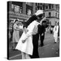 US Sailor Bending Young Nurse over His Arm to Give Her Passionate Kiss in Middle of Times Square-Victor Jorgensen-Stretched Canvas