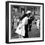 US Sailor Bending Young Nurse over His Arm to Give Her Passionate Kiss in Middle of Times Square-Victor Jorgensen-Framed Photographic Print