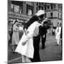 US Sailor Bending Young Nurse over His Arm to Give Her Passionate Kiss in Middle of Times Square-Victor Jorgensen-Mounted Photographic Print