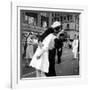 US Sailor Bending Young Nurse over His Arm to Give Her Passionate Kiss in Middle of Times Square-Victor Jorgensen-Framed Photographic Print