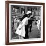 US Sailor Bending Young Nurse over His Arm to Give Her Passionate Kiss in Middle of Times Square-Victor Jorgensen-Framed Photographic Print