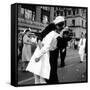 US Sailor Bending Young Nurse over His Arm to Give Her Passionate Kiss in Middle of Times Square-Victor Jorgensen-Framed Stretched Canvas