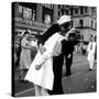 US Sailor Bending Young Nurse over His Arm to Give Her Passionate Kiss in Middle of Times Square-Victor Jorgensen-Stretched Canvas