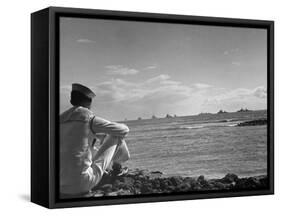 US Sailor Watching Navy Vessels on the Horizon-Carl Mydans-Framed Stretched Canvas