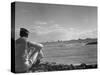 US Sailor Watching Navy Vessels on the Horizon-Carl Mydans-Stretched Canvas