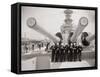 US Sailors Enjoying a Tub of Ice Cream after Their Ship the US Iowa Docks at Portsmouth, July 1955-null-Framed Stretched Canvas