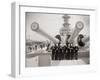 US Sailors Enjoying a Tub of Ice Cream after Their Ship the US Iowa Docks at Portsmouth, July 1955-null-Framed Photographic Print