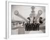 US Sailors Enjoying a Tub of Ice Cream after Their Ship the US Iowa Docks at Portsmouth, July 1955-null-Framed Photographic Print