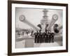 US Sailors Enjoying a Tub of Ice Cream after Their Ship the US Iowa Docks at Portsmouth, July 1955-null-Framed Photographic Print