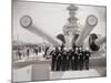 US Sailors Enjoying a Tub of Ice Cream after Their Ship the US Iowa Docks at Portsmouth, July 1955-null-Mounted Photographic Print