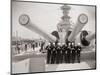 US Sailors Enjoying a Tub of Ice Cream after Their Ship the US Iowa Docks at Portsmouth, July 1955-null-Mounted Photographic Print