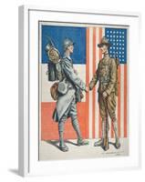 Us Soldier Shaking Hands with a French Soldier, America's Entry into World War One, 1919-null-Framed Giclee Print