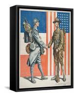 Us Soldier Shaking Hands with a French Soldier, America's Entry into World War One, 1919-null-Framed Stretched Canvas