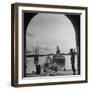 US Soldier Standing Guard over Section of Panama Canal, Battleship with Full Crew on Deck-Thomas D^ Mcavoy-Framed Photographic Print
