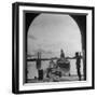 US Soldier Standing Guard over Section of Panama Canal, Battleship with Full Crew on Deck-Thomas D^ Mcavoy-Framed Photographic Print