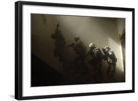 US Soldiers Clear a Staircase During a Training Exercise with Iraqis on June 2009-null-Framed Photo