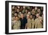 US Soldiers Gather around Pres. George W. Bush at Al Asad AFB, Iraq, Sept. 2007-null-Framed Photo