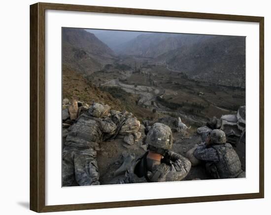 US Soldiers Take an Overwatch Position on a Mountain Top in the Pech Valley, Afghanistan-null-Framed Photographic Print