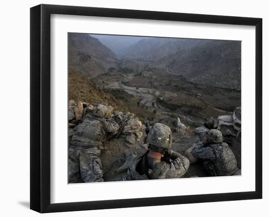 US Soldiers Take an Overwatch Position on a Mountain Top in the Pech Valley, Afghanistan-null-Framed Photographic Print