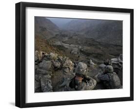 US Soldiers Take an Overwatch Position on a Mountain Top in the Pech Valley, Afghanistan-null-Framed Photographic Print