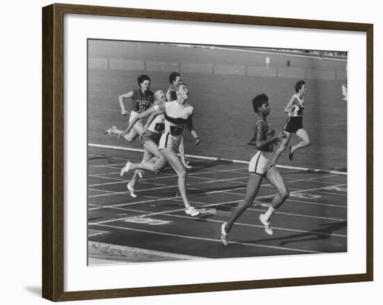 US Sprinter Wilma Rudolph During Women's 400-Meter Relay Race in Olympics-null-Framed Premium Photographic Print