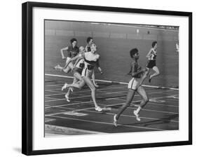 US Sprinter Wilma Rudolph During Women's 400-Meter Relay Race in Olympics-null-Framed Premium Photographic Print