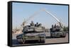 US Tanks Drive under the 'Hands of Victory' in Baghdad, Iraq, Ca. 2003-null-Framed Stretched Canvas