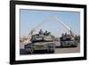 US Tanks Drive under the 'Hands of Victory' in Baghdad, Iraq, Ca. 2003-null-Framed Photo