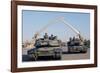 US Tanks Drive under the 'Hands of Victory' in Baghdad, Iraq, Ca. 2003-null-Framed Photo