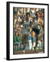 US Track Athlete Steve Prefontaine and Emiel Puttemans Running a Race at the Summer Olympics-null-Framed Premium Photographic Print