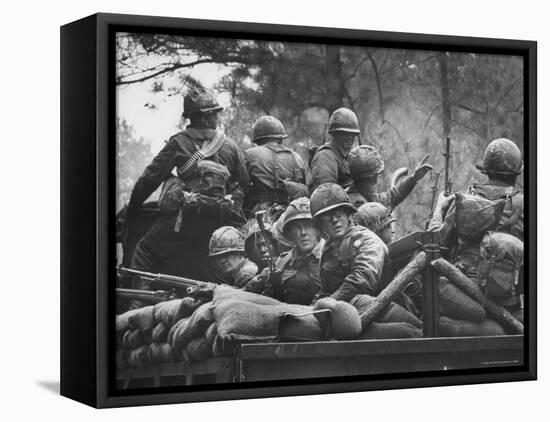 US Trainees at Fort Polk, Undergoing Vietnam Oriented Training, Where They Are About to Be Ambushed-Lynn Pelham-Framed Stretched Canvas