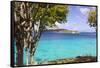 Us Virgin Island, St John. View of St Thomas Sailboats and Snorkelers-Trish Drury-Framed Stretched Canvas