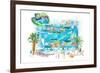 US Virgin Islands Illustrated Travel Map with Roads and Highlights-M. Bleichner-Framed Art Print