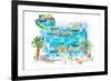 US Virgin Islands Illustrated Travel Map with Roads and Highlights-M. Bleichner-Framed Art Print