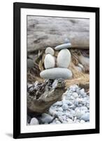 Us, Wa, Dungeness Spit. Rock Cairns on Driftwood-Trish Drury-Framed Photographic Print