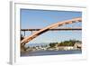 Us, Wa, La Conner. Rainbow Bridge Frames Entrance to Town on Swinomish Channel-Trish Drury-Framed Photographic Print