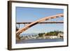 Us, Wa, La Conner. Rainbow Bridge Frames Entrance to Town on Swinomish Channel-Trish Drury-Framed Photographic Print