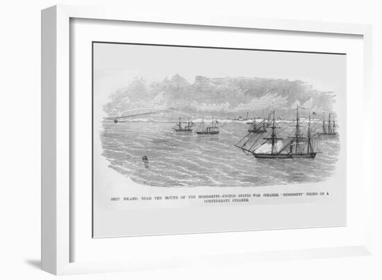 Us War Steamer "Mississippi" Fires on Confederate Vessel-Frank Leslie-Framed Art Print