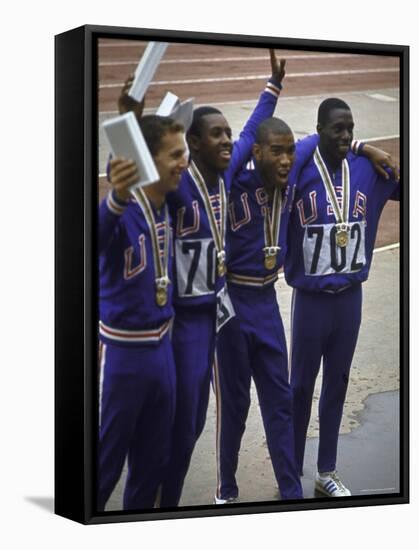 US Winning Team for the 4 X 100 Meter Relay at the Summer Olympics-George Silk-Framed Stretched Canvas