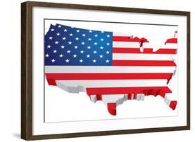 Usa 3D State Flag Map-chuckstock-Framed Art Print