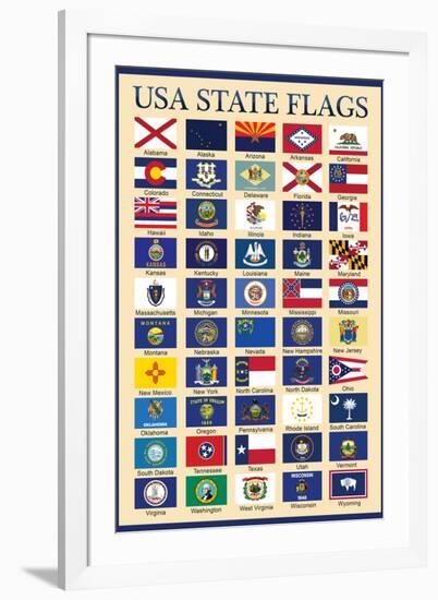 USA 50 State Flags Chart Education-null-Framed Art Print