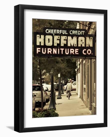 USA, Alabama, Mobile, Dauphin Street, Old Neon Sign for Hoffman Furniture-Walter Bibikow-Framed Photographic Print