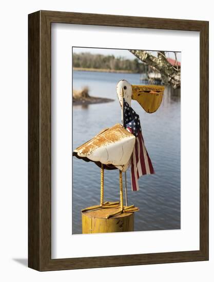 USA, Alabama. Whimsical pelican sculpture with American flag-Trish Drury-Framed Photographic Print