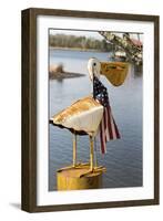 USA, Alabama. Whimsical pelican sculpture with American flag-Trish Drury-Framed Photographic Print