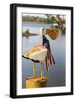 USA, Alabama. Whimsical pelican sculpture with American flag-Trish Drury-Framed Photographic Print