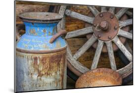 USA, Alaska. Antique milk can, wagon wheel and gold pan.-Jaynes Gallery-Mounted Photographic Print