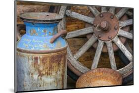 USA, Alaska. Antique milk can, wagon wheel and gold pan.-Jaynes Gallery-Mounted Photographic Print