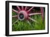 USA, Alaska, Chena Hot Springs. Vintage wagon wheel and grass.-Jaynes Gallery-Framed Photographic Print
